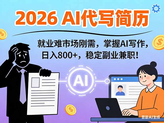 AI代写简历，超暴利，用万能模板月入1-3万实战教程，2026年市场刚需！_酷乐网