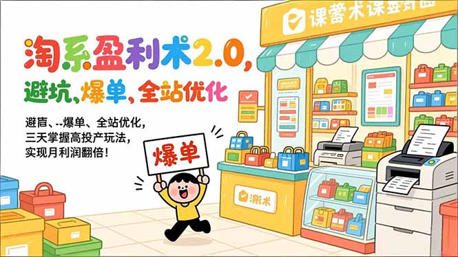 淘系盈利术2.0，避坑、爆单、全站优化，三天掌握高投产玩法，实现月利润翻倍！_酷乐网