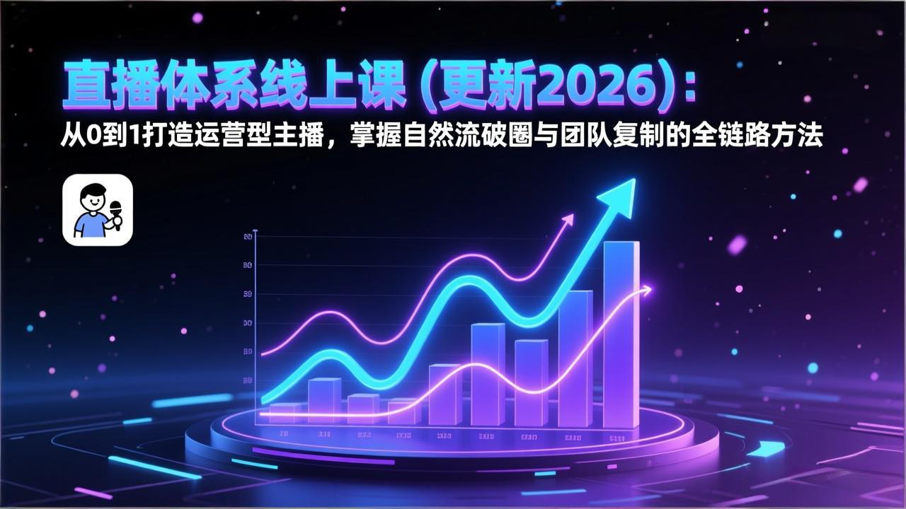 直播体系线上课(更新2026)：从0到1打造运营型主播，掌握自然流破圈与团队复制的全链路方法_酷乐网