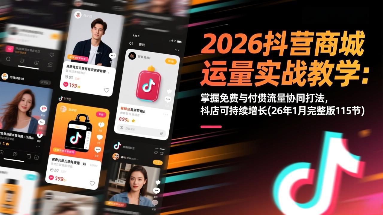 2026抖音商城运营实战教学：掌握免费与付费流量协同打法，抖店可持续增长(26年1月完整版115节)_酷乐网