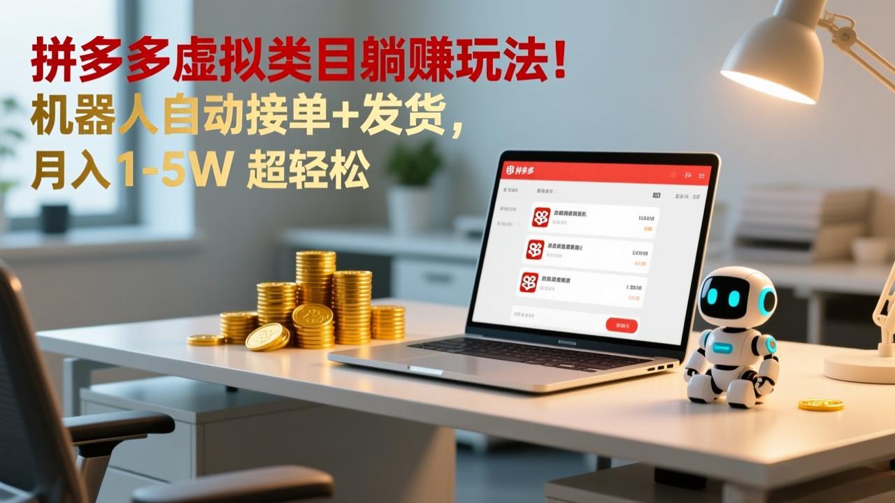 多多虚拟类目躺赚玩法！机器人自动接单+发货，月入1-5W超轻松-951博客