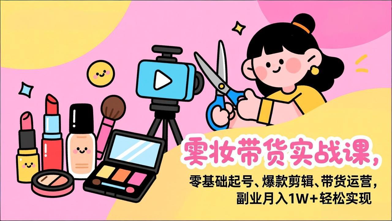 美妆带货实战课,零基础起号、爆款剪辑、带货运营,副业月入1W+轻松实现-951博客