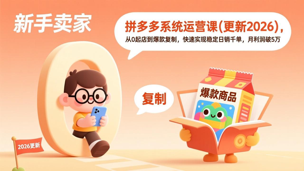 拼多多系统运营课(更新2026),从0起店到爆款复制,快速实现稳定日销千单,月利润破5万_酷乐网