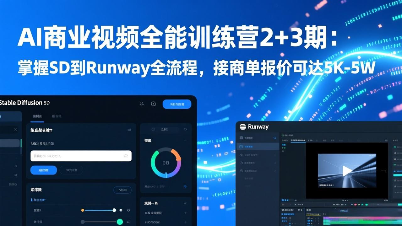 AI商业视频全能训练营2+3期:掌握SD到Runway全流程,接商单报价可达5K-5W_酷乐网