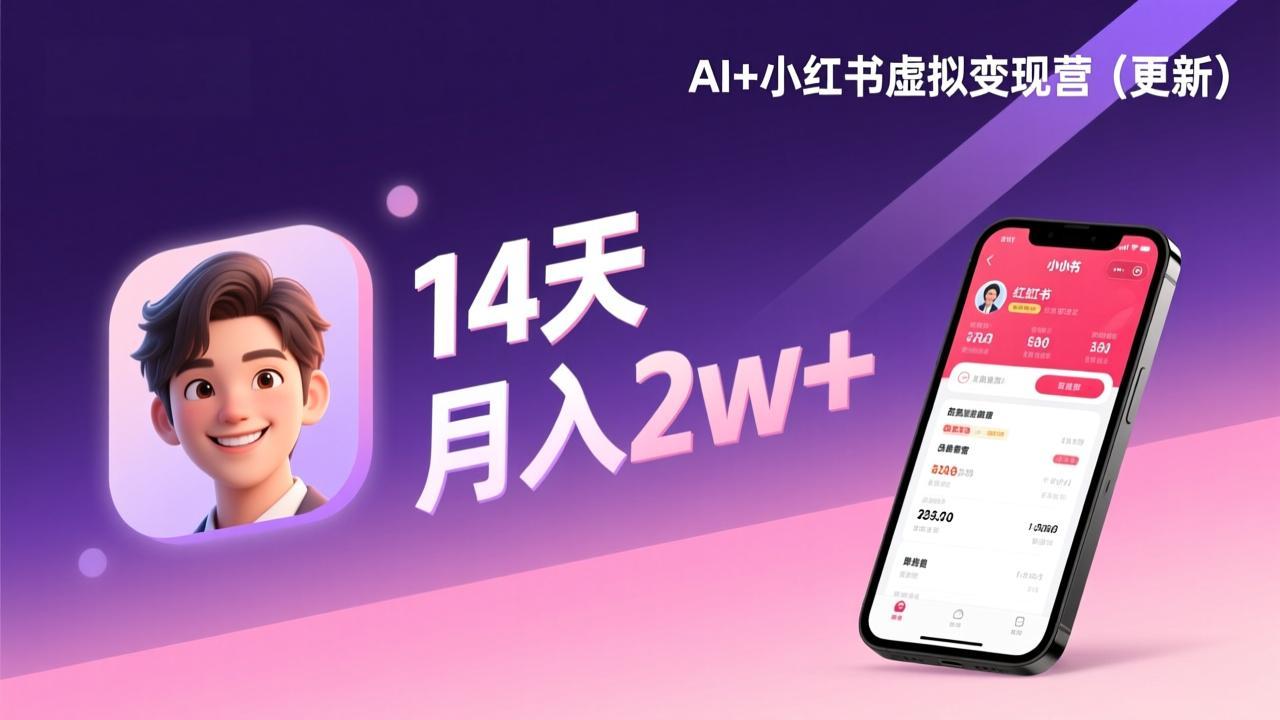 AI+小红书虚拟变现营(更新),14天掌握选品、笔记、成交,打造自动化月入2w+事业_酷乐网