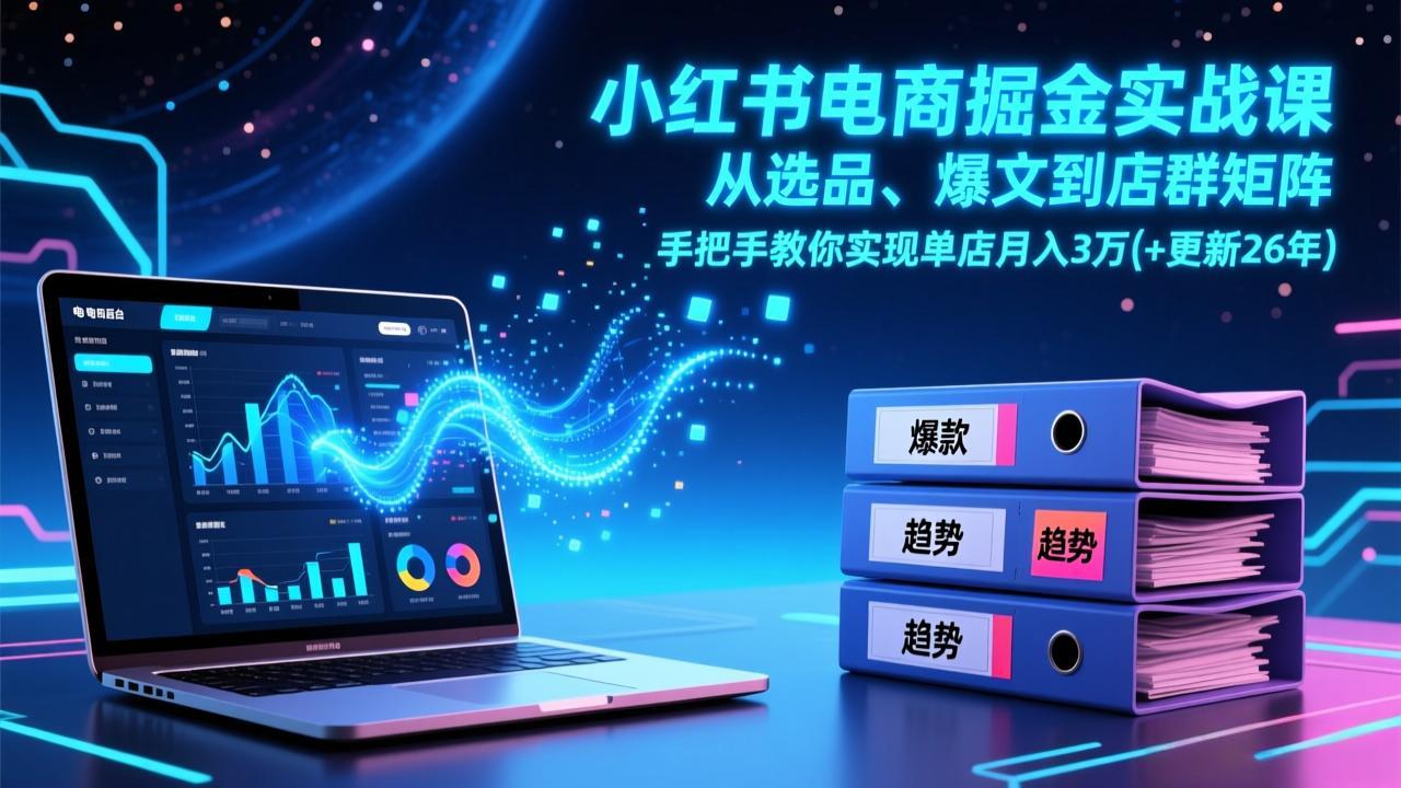 小红书电商掘金实战课，从选品、爆文到店群矩阵，手把手教你实现单店月入3万+(更新26年)_酷乐网