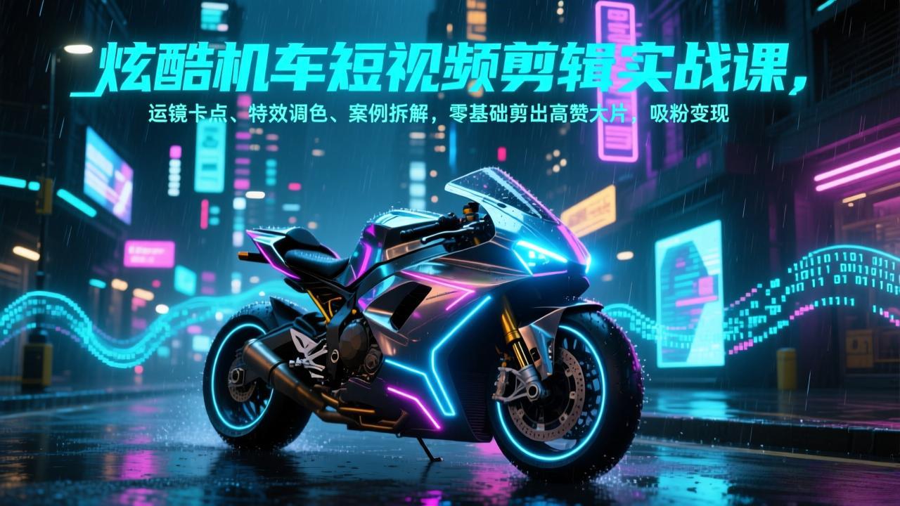炫酷机车短视频剪辑实战课，运镜卡点、特效调色、案例拆解，零基础剪出高赞大片，吸粉变现_酷乐网