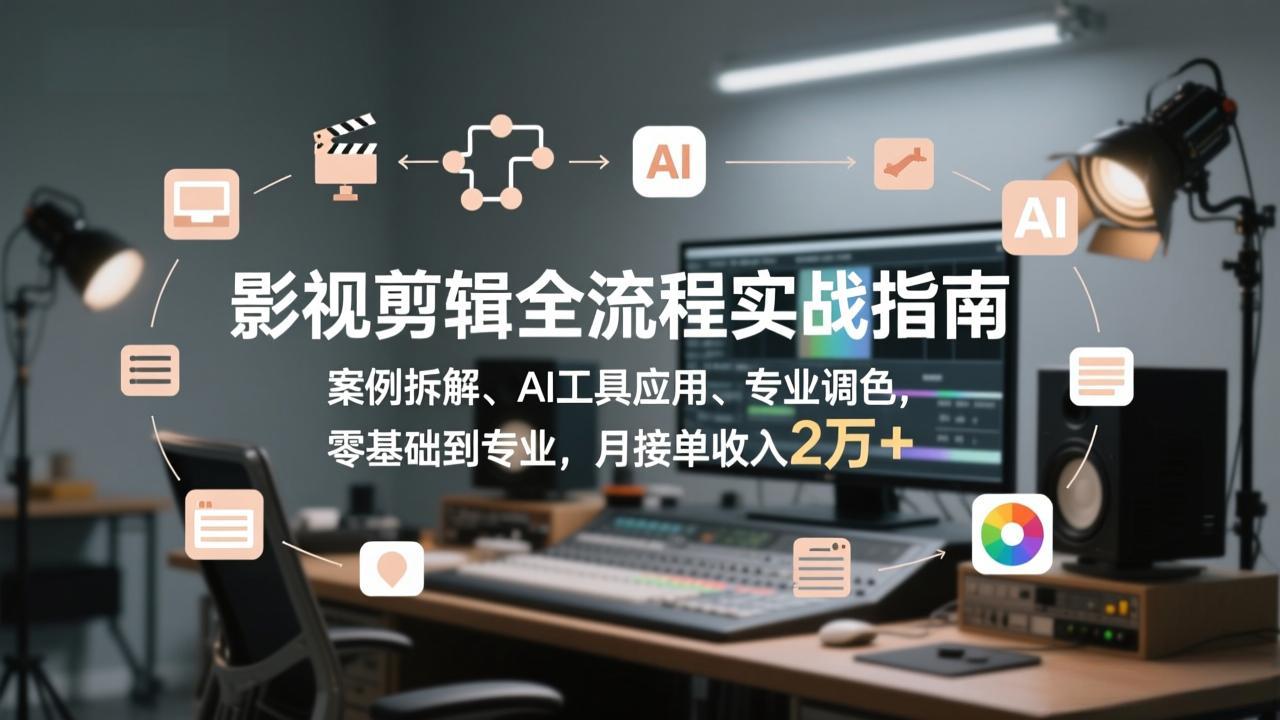 影视剪辑全流程实战指南，案例拆解、AI工具应用、专业调色，零基础到专业，月接单收入2万+中-951博客