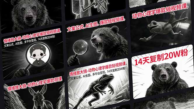 情绪放大镜-动物心理学爆款短视频课，文案公式、AI生图、多平台变现，14天复制20W粉中创-951博客