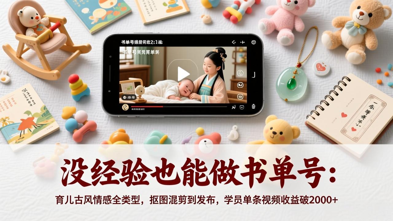 没经验也能做书单号：育儿古风情感全类型，抠图混剪到发布，学员单条视频收益破2000+_酷乐网