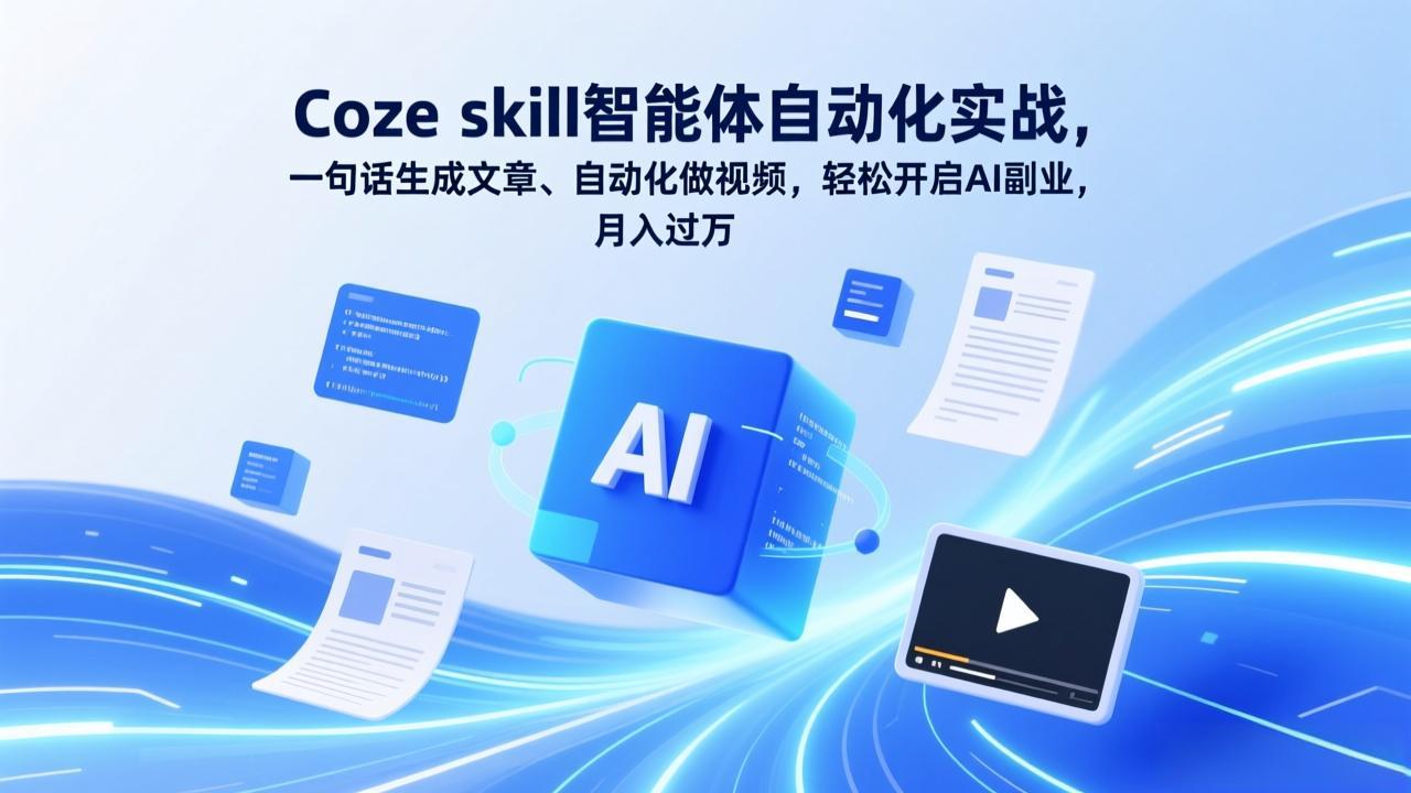Coze skill智能体自动化实战，一句话生成文章、自动化做视频，轻松开启AI副业，月入过万_酷乐网