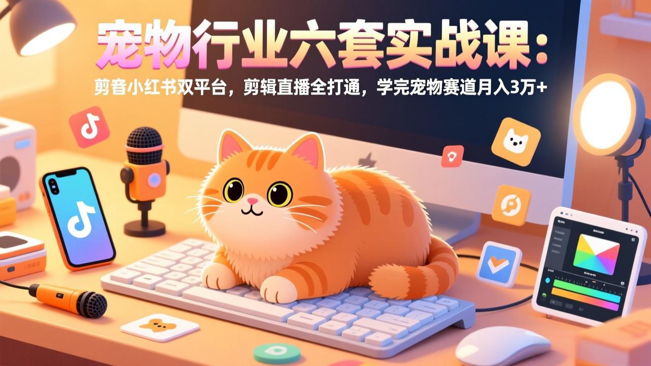 宠物行业六套实战课：抖音小红书双平台，剪辑直播全打通，学完宠物赛道月入3万+_酷乐网