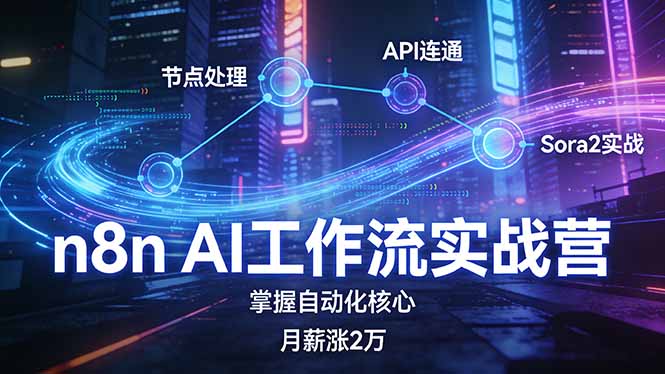 n8n AI工作流实战营，节点处理+API连通+Sora2实战，掌握自动化核心月薪涨2万_酷乐网