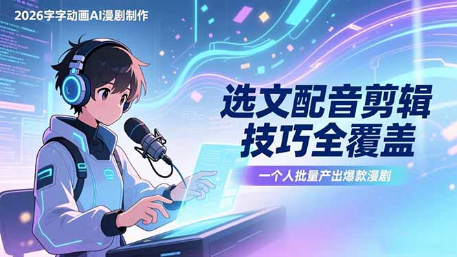 2026字字动画AI漫剧制作-1期，选文配音剪辑技巧全覆盖，一个人就能批量产出爆款漫剧_酷乐网