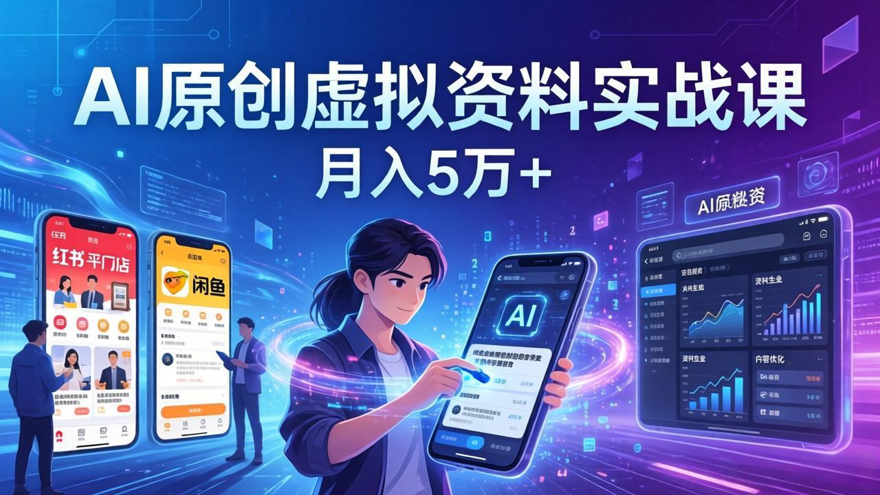 AI原创虚拟资料实战课：2026新机会，小红书闲鱼开店，普通人用AI轻松变现，月入5万+_酷乐网