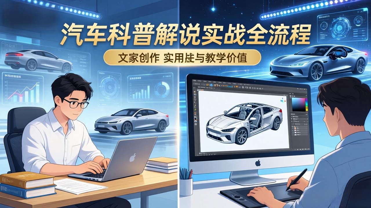 抖音汽车科普解说实战:文案+动画+画面处理+去水印全流程,打造专业汽车科普视频_酷乐网