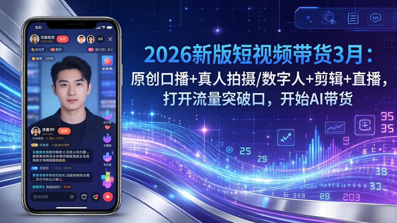 2026新版短视频带货3月:原创口播+真人拍摄/数字人+剪辑+直播,打开流量突破口,开始AI带货_酷乐网