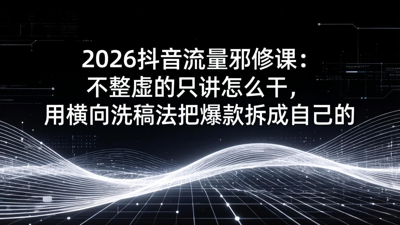 2026抖音流量邪修课：不整虚的只讲怎么干，用横向洗稿法把爆款拆成自己的_酷乐网