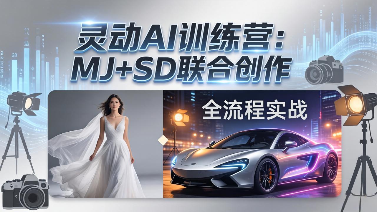 灵动AI训练营-3.0课程：MJ+SD联合创作，从婚纱大片到汽车广告，摄影后期全流程实战_酷乐网