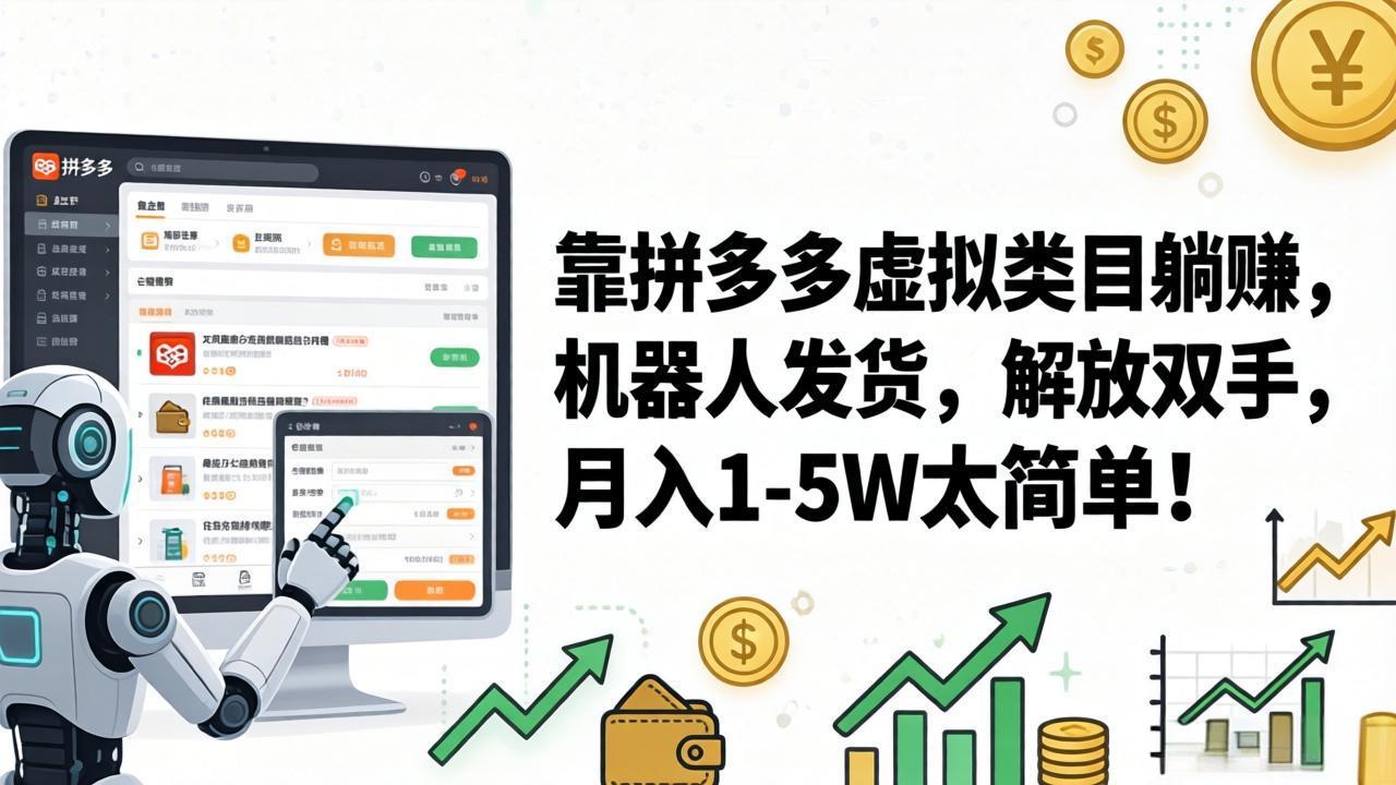 靠拼多多虚拟类目躺赚，机器人发货，解放双手，月入 1‑5W 太简单！_酷乐网