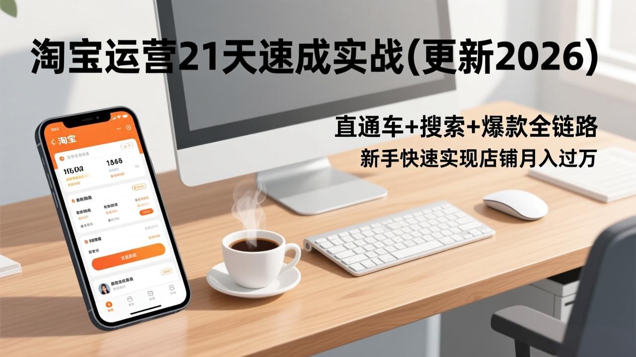 淘宝运营21天速成实战(更新3月)，直通车+搜索+爆款全链路，新手快速实现店铺月入过万_酷乐网