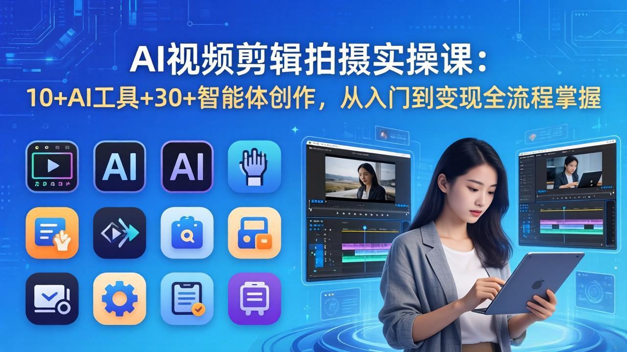 AI 视频剪辑拍摄实操课:10+AI工具+30+智能体创作,从入门到变现全流程掌握_酷乐网