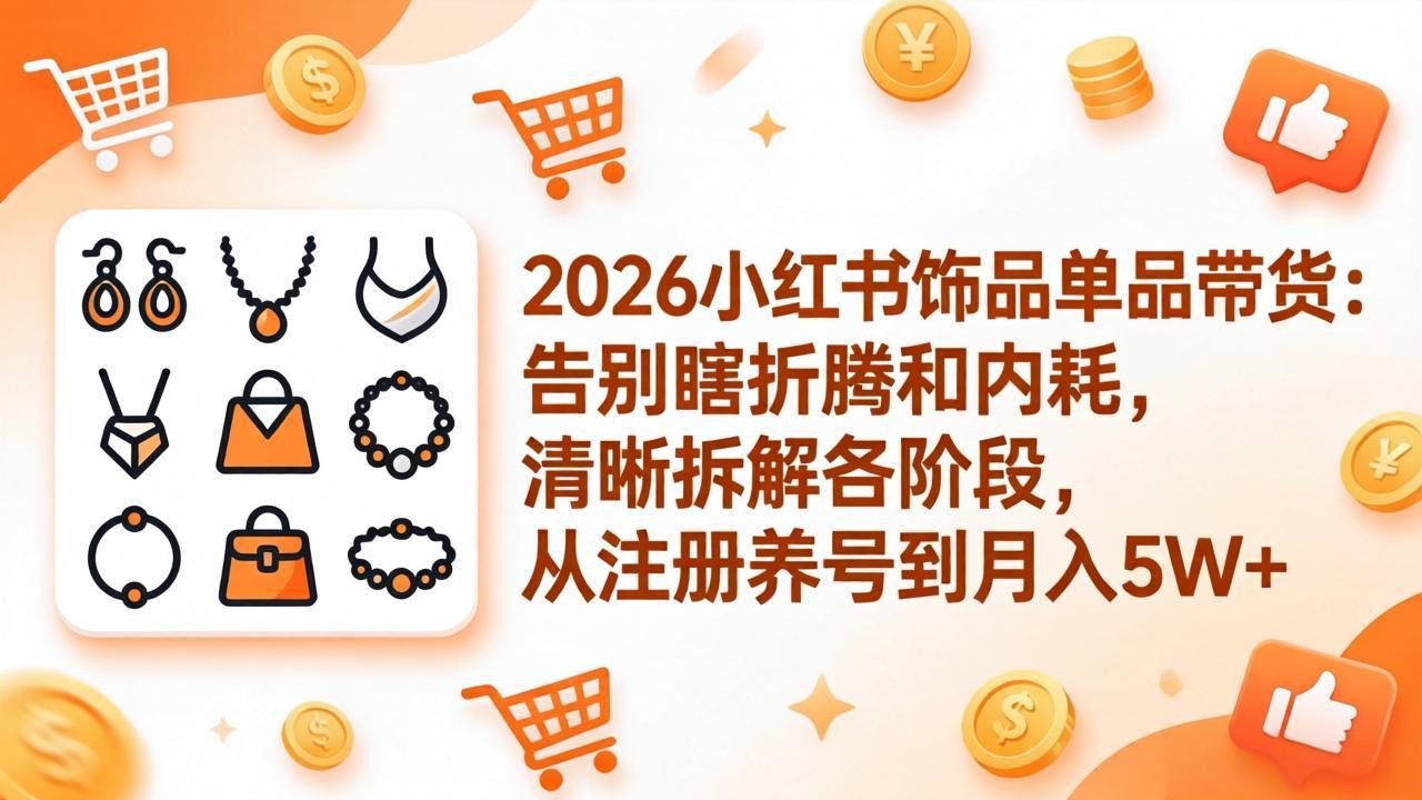 2026小红书饰品单品带货：告别瞎折腾和内耗，清晰拆解各阶段，从注册养号到月入5W+-951博客
