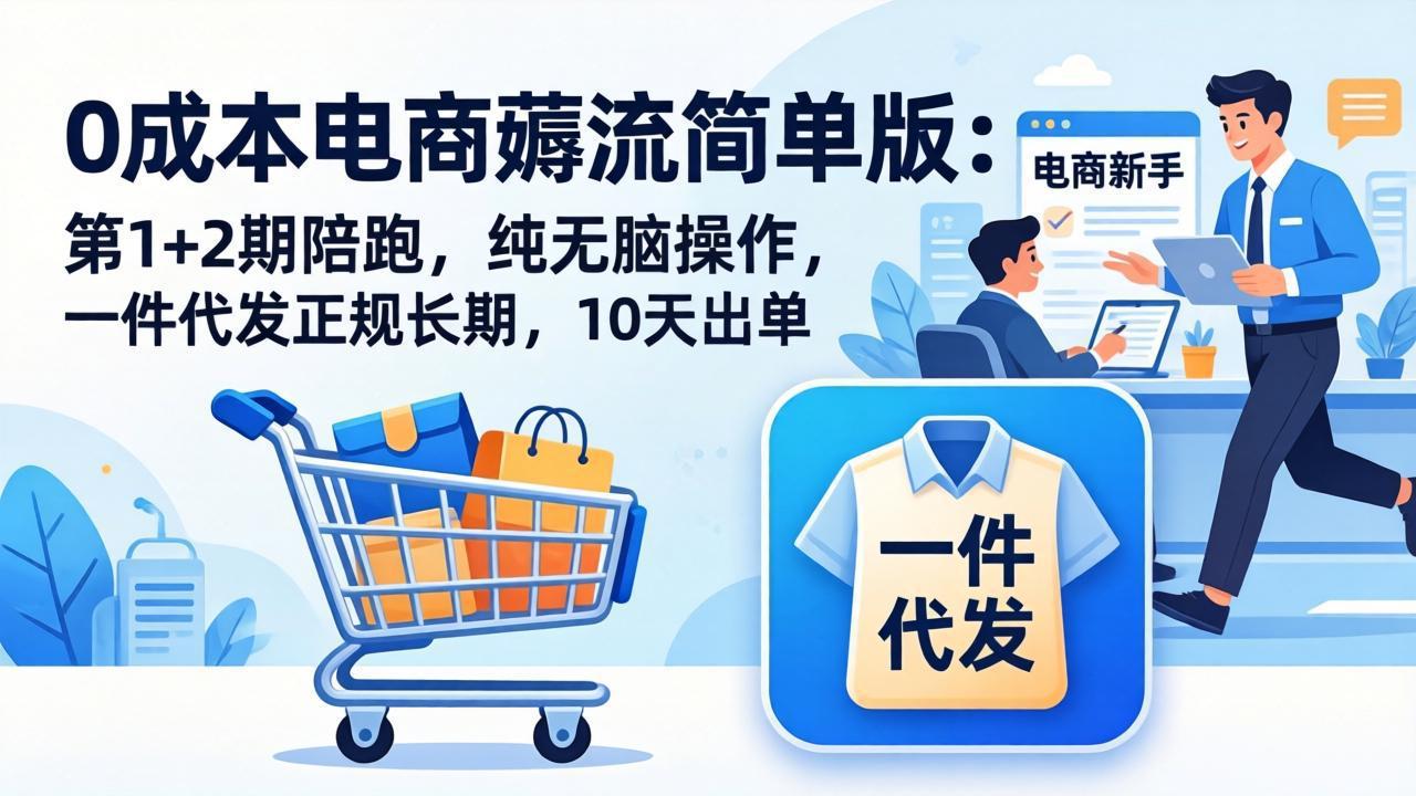 0成本电商薅流简单版：第1+2期陪跑，纯无脑操作，一件代发正规长期，10天出单_酷乐网