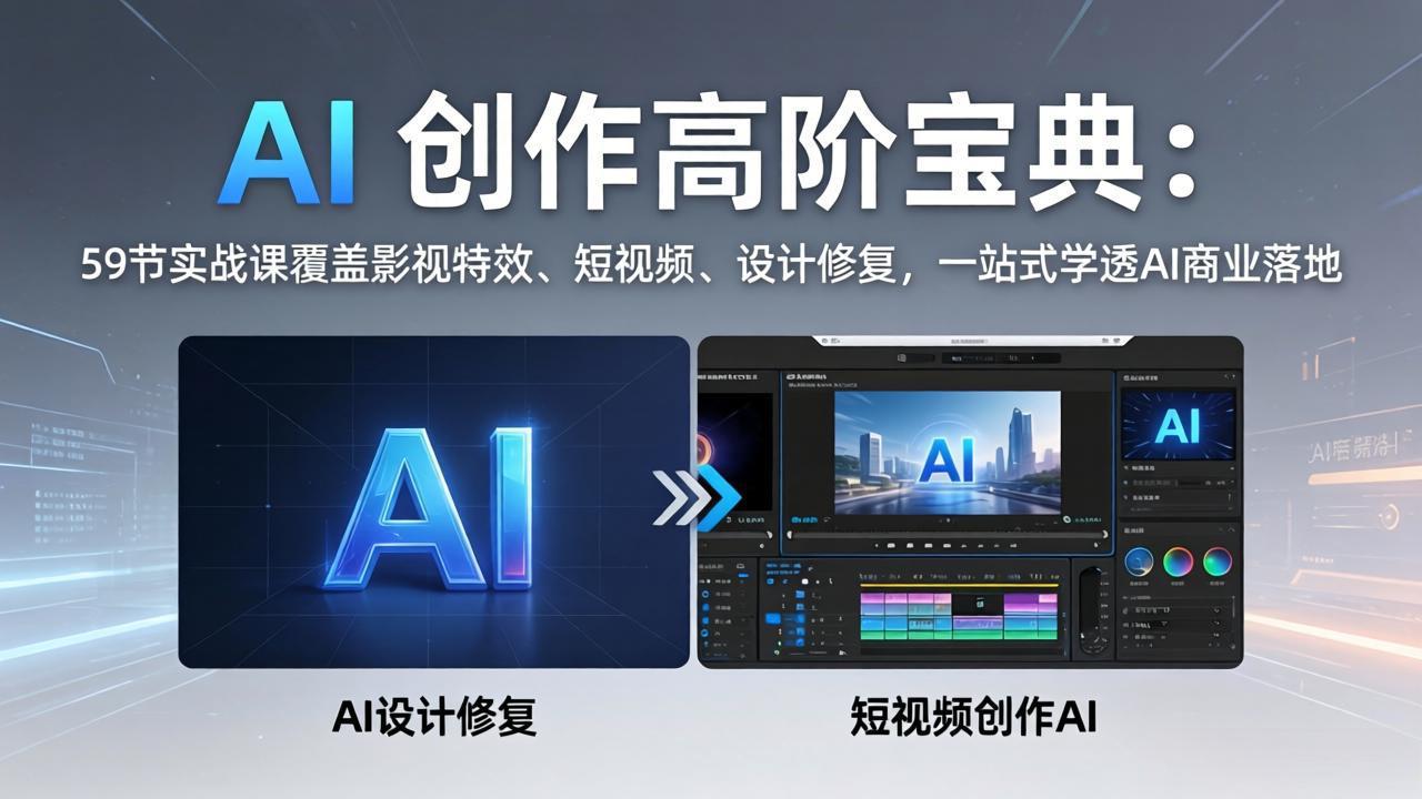 AI 创作高阶宝典：59节实战课覆盖影视特效、短视频、设计修复，一站式学透AI商业落地_酷乐网