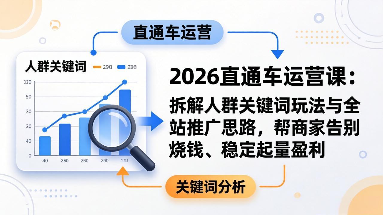 2026直通车运营课:拆解人群关键词玩法与全站推广思路,帮商家告别烧钱、稳定起量盈利_酷乐网