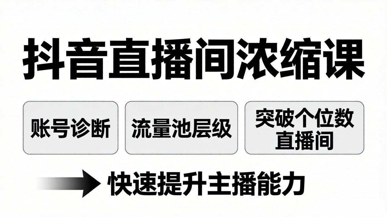 抖音直播间浓缩课：账号诊断+流量池层级，突破个位数直播间，快速提升主播能力_酷乐网