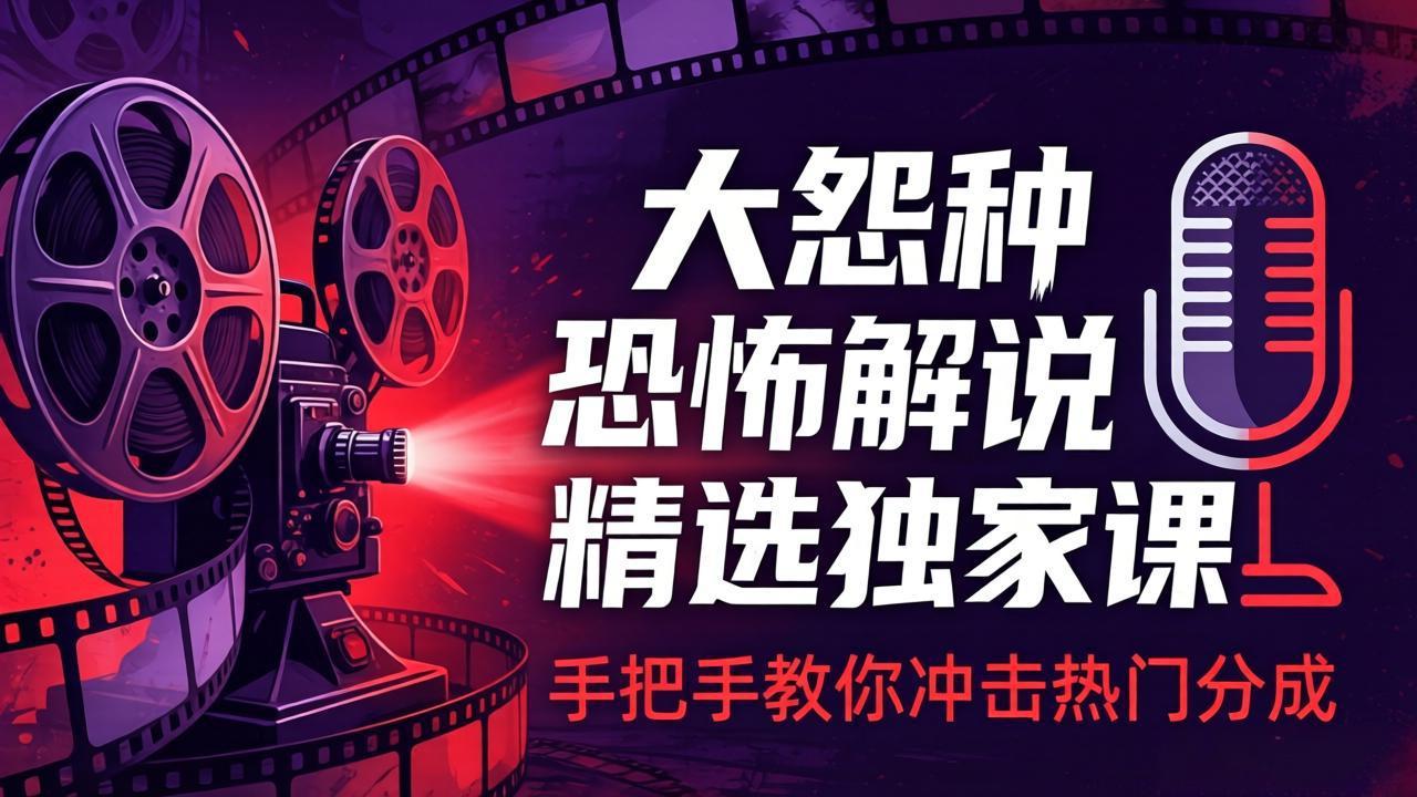 大怨种恐怖解说精选独家课:电影下载+文案配音+片头封面,手把手教你冲击热门分成_酷乐网