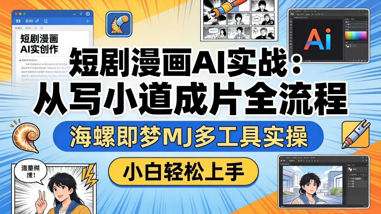 短剧漫画AI实战:从写小说到成片全流程,海螺即梦MJ多工具实操,小白轻松上手_酷乐网