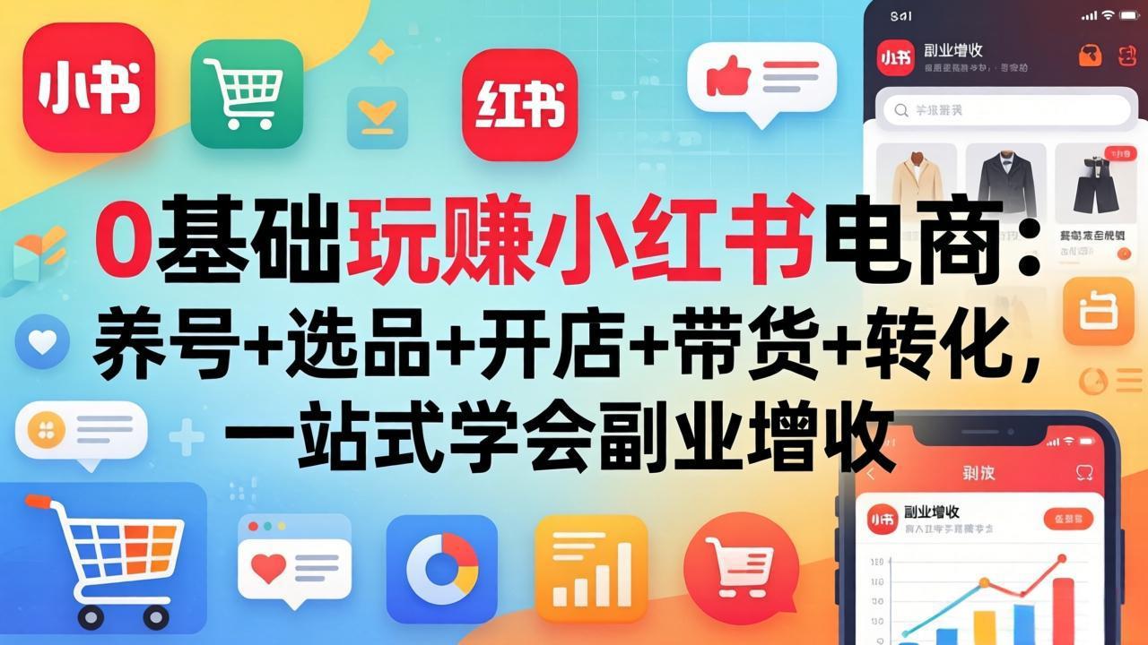 0基础玩赚小红书电商：养号+选品+开店+带货+转化，一站式学会副业增收_酷乐网