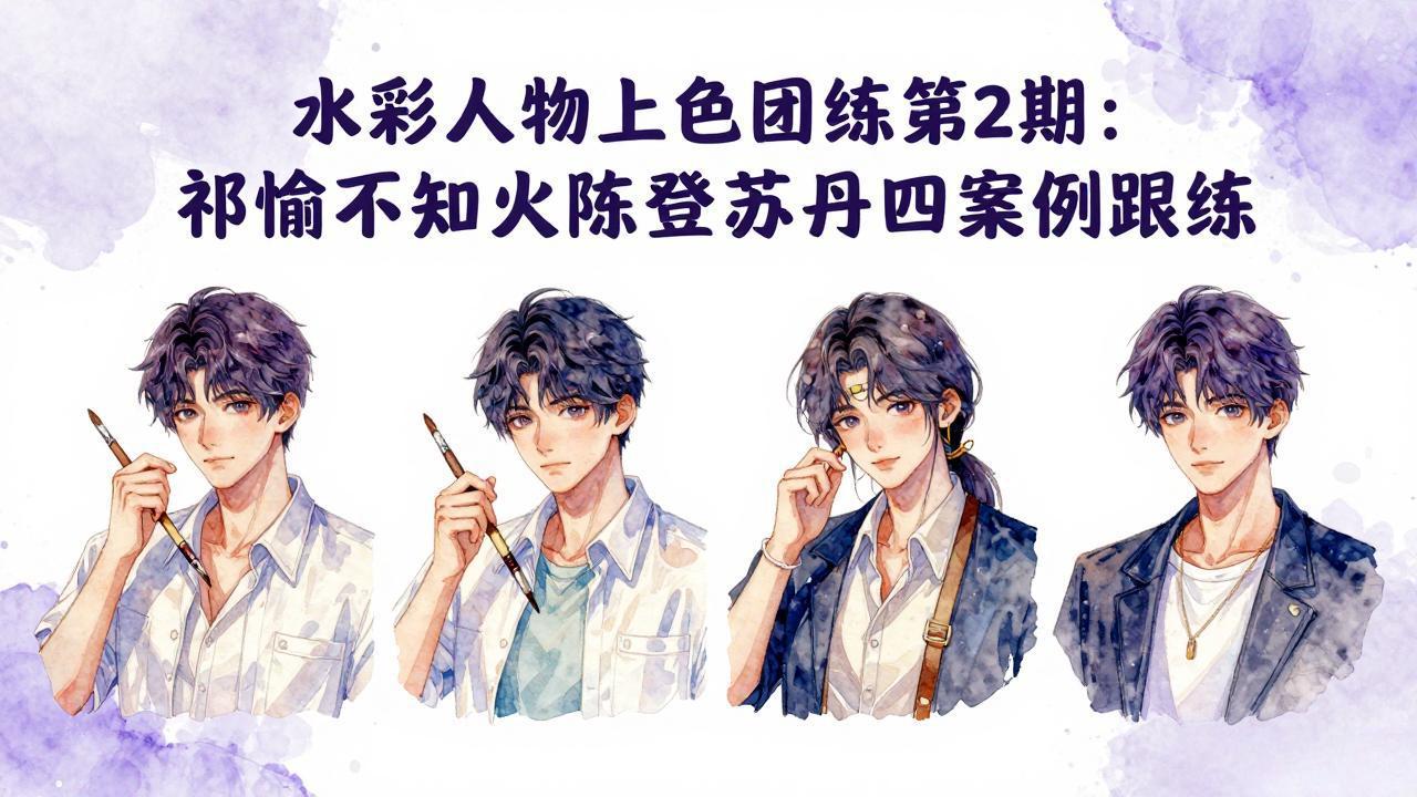 水彩人物上色团练第2期：祁煜不知火陈登苏丹四案例跟练，手把手提升绘画能力_酷乐网