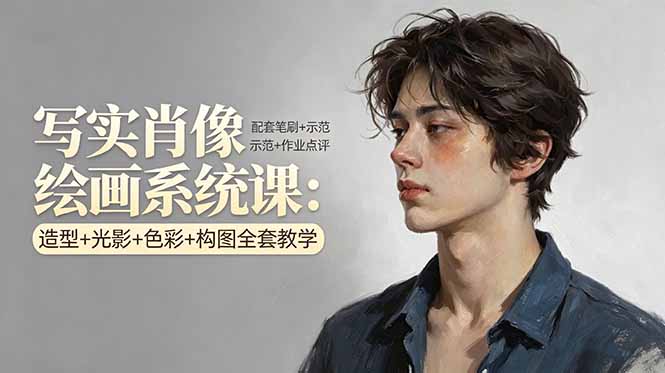 写实肖像绘画系统课：造型+光影+色彩+构图全套教学，配套笔刷+示范+作业点评_酷乐网