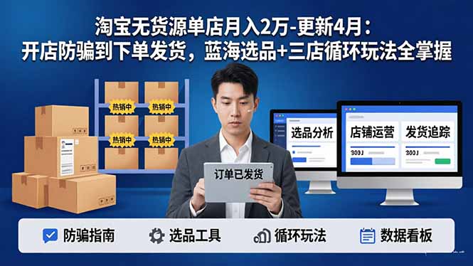 淘宝无货源单店月入2万-更新4月：开店防骗到下单发货，蓝海选品+三店循环玩法全掌握_酷乐网