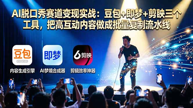 AI脱口秀赛道变现实战：豆包+即梦+剪映三个工具，把高互动内容做成批量复制流水线_酷乐网