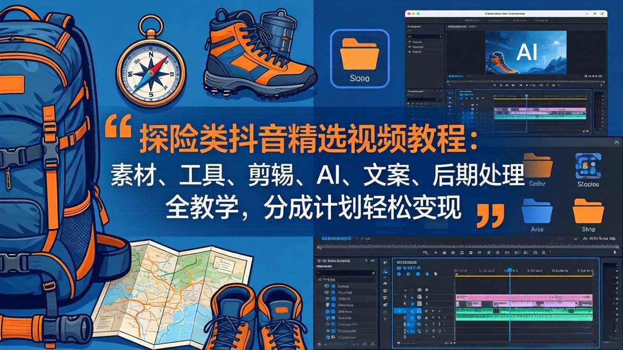探险类抖音精选视频教程：素材、工具、剪辑、AI、文案、后期处理全教学，分成计划轻松变现_酷乐网