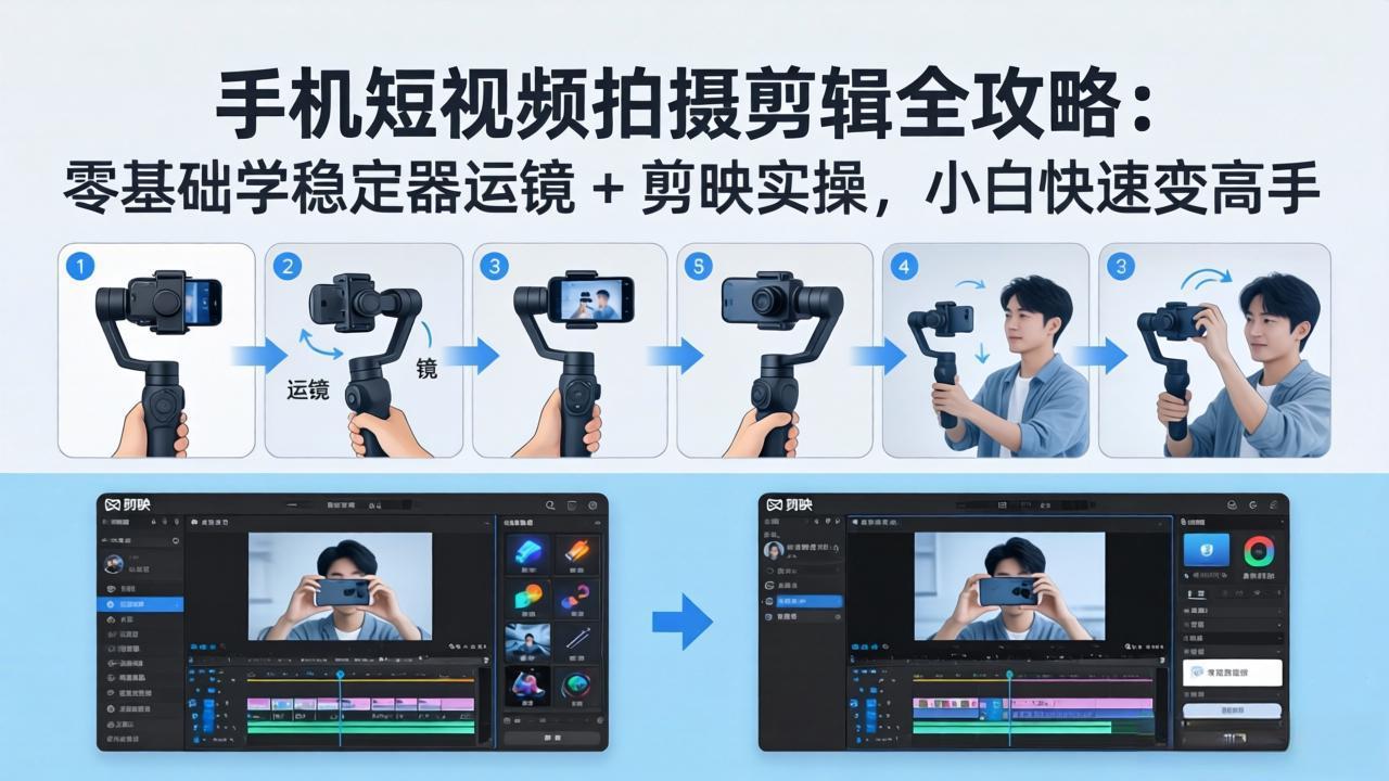 手机短视频拍摄剪辑全攻略：零基础学稳定器运镜 + 剪映实操，小白快速变高手_酷乐网