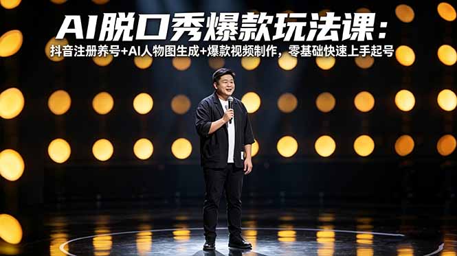 AI脱口秀爆款玩法课：抖音注册养号+AI人物图生成+爆款视频制作，零基础快速上手起号_酷乐网