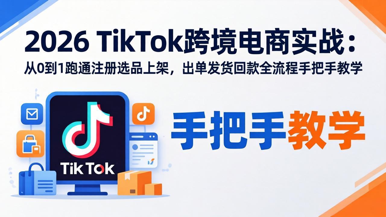 2026TikTok跨境电商实战-更新：从0到1跑通注册选品上架，出单发货回款全流程手把手教学_酷乐网