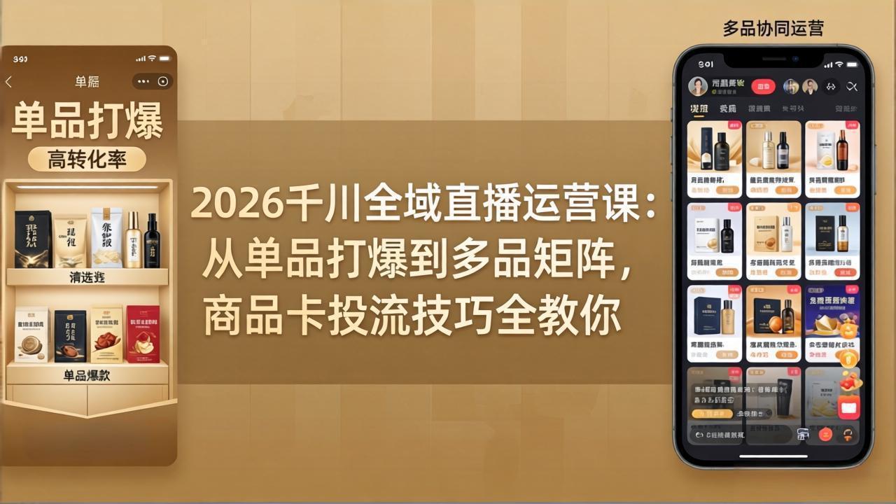 2026千川全域直播运营课：从单品打爆到多品矩阵，商品卡投流技巧全教你_酷乐网