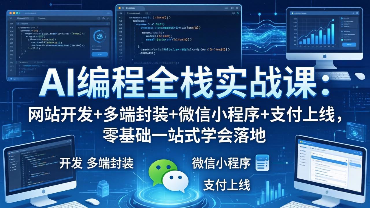 AI编程全栈实战课：网站开发+多端封装+微信小程序+支付上线，零基础一站式学会落地_酷乐网