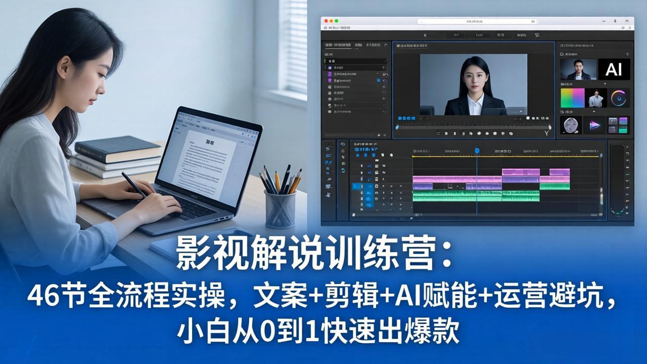 影视解说特训营：46节全流程实操，文案+剪辑+AI赋能+运营避坑，小白从0到1快速出爆款_酷乐网