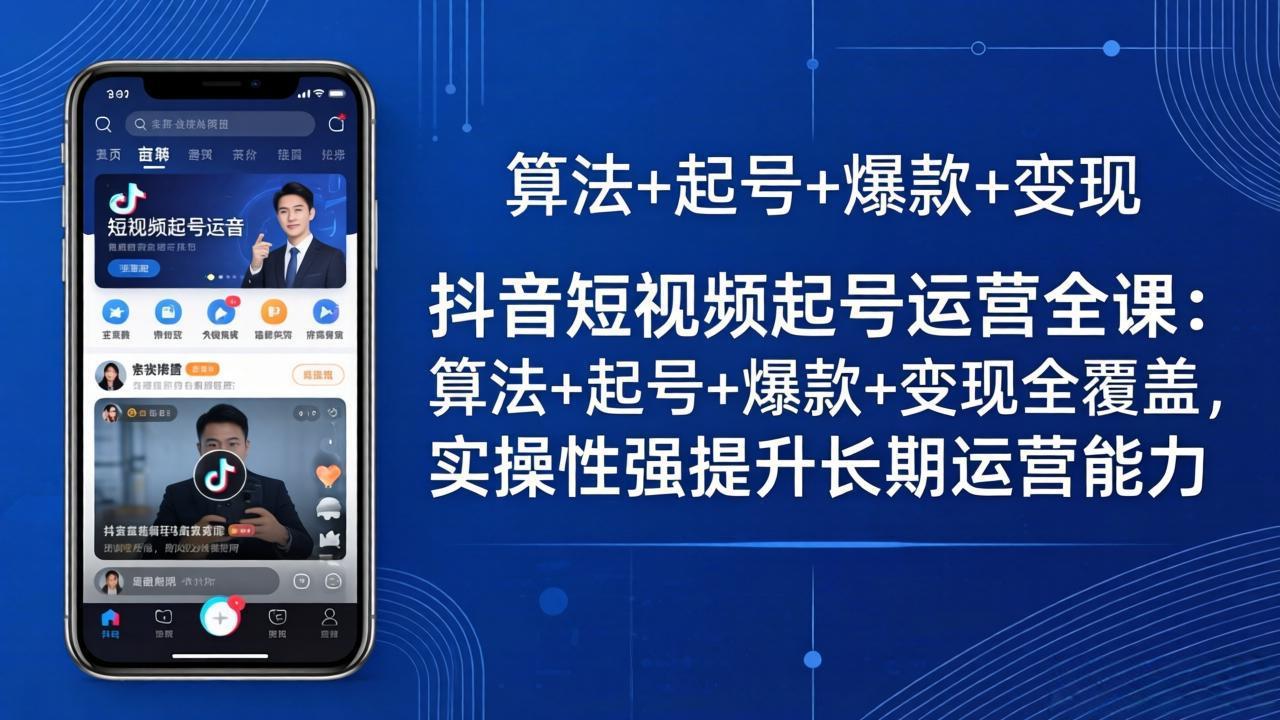 抖音短视频起号运营全课：算法+起号+爆款+变现全覆盖，实操性强提升长期运营能力_酷乐网