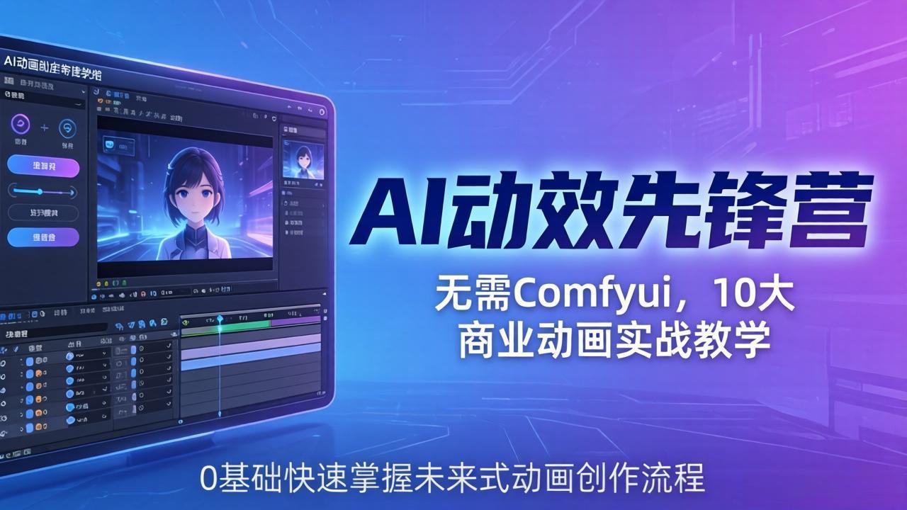 AI 动效先锋营：无需Comfyui，10大商业动画实战教学，0基础快速掌握未来式动画创作流程_酷乐网