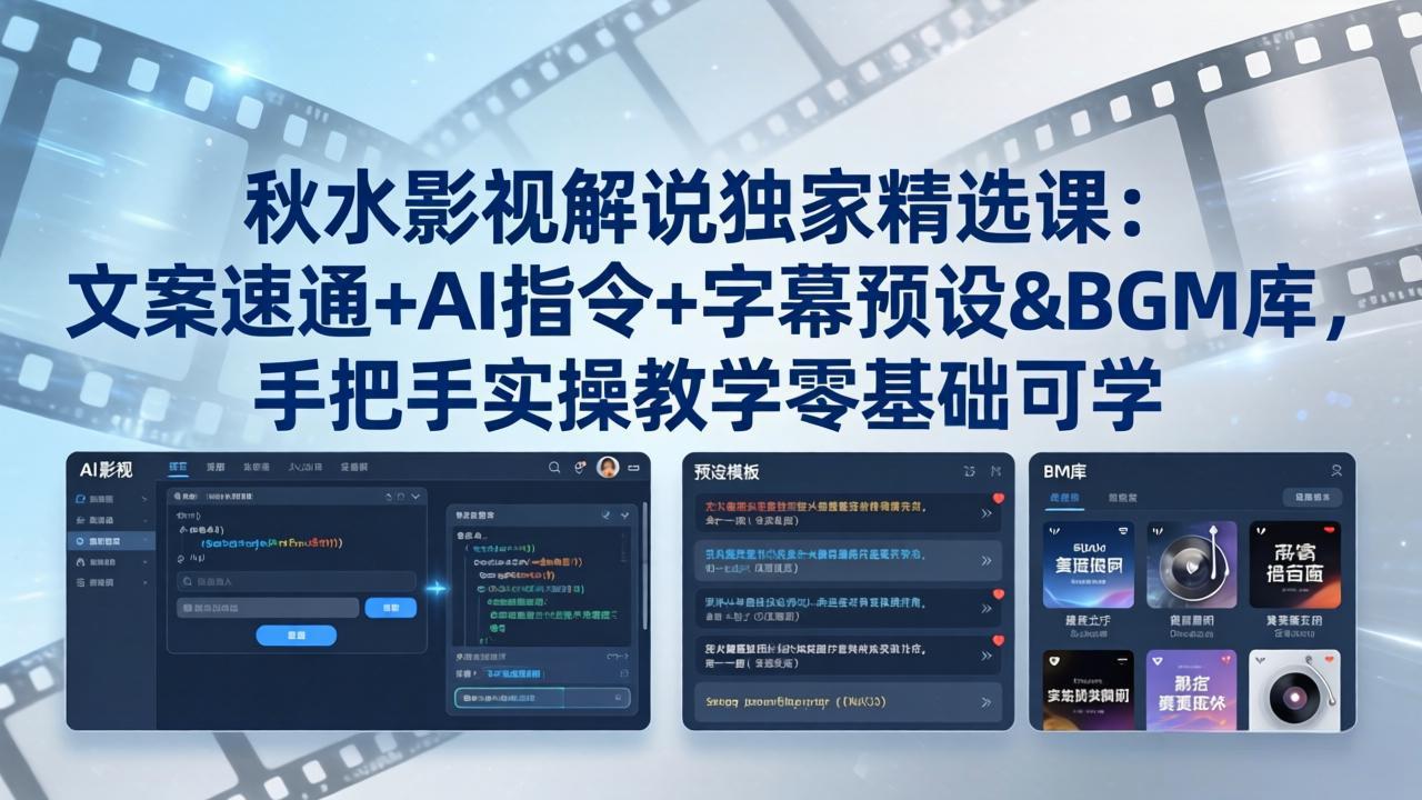 秋水影视解说独家精选课：文案速通+AI指令+字幕预设+BGM库，手把手实操教学零基础可学_酷乐网