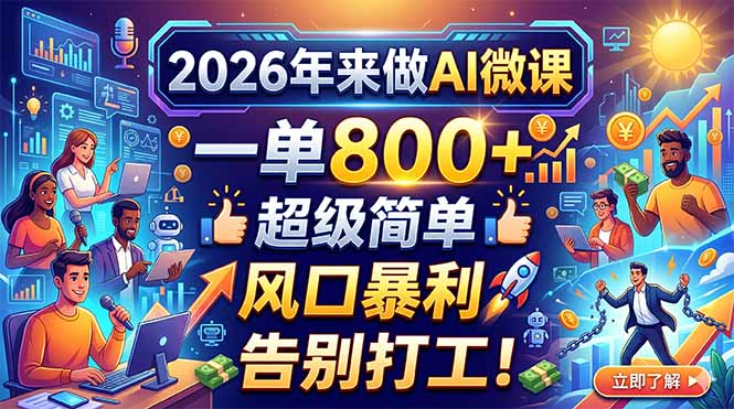2026年来做AI微课，一单800+，超级简单，风口暴利，告别打工！-951博客